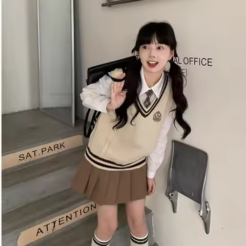 Autumn Korea Style Fashion Suit women's Shirt Vest Top Skirt Temperament Vest College Style School U