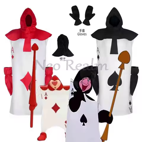 Anime Alice Story Card Soldier Cosplay Costume Playing Card Outfit for Adults Red & Black Halloween 