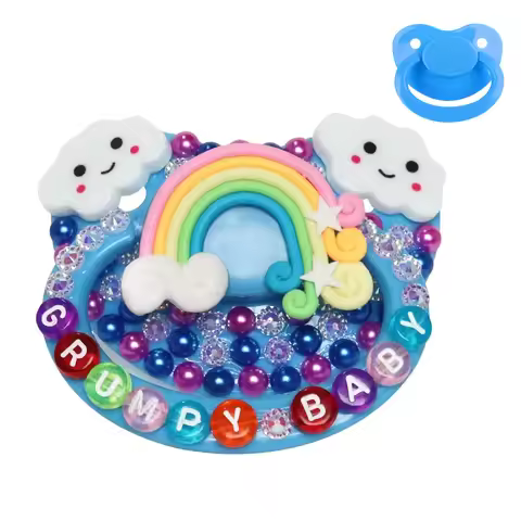 100% Handmake Cute Blue Cloud Rainbow Sleepy Bear Pattern Adult Baby Pacifier Silicone Adult size Pa