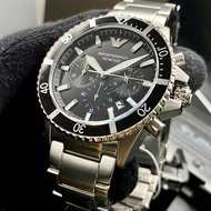 ARMANI手錶,編號AR00014,42mm黑錶殼,銀色錶帶款