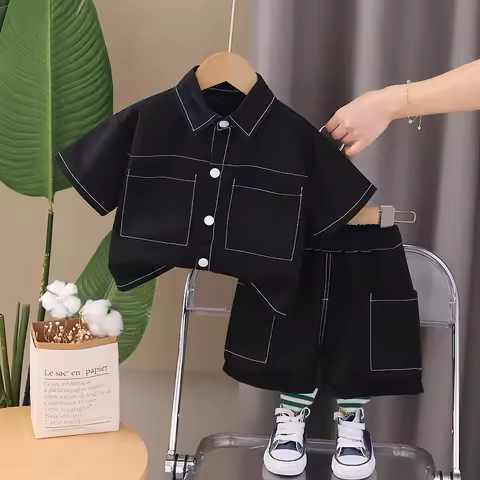 Kids Boy Summer Clothes Solid Worker Wear Children Clothing Boy Short Sleeve Cartoon T-Shirts Short