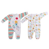 PLUS2 2 PACK ALL OVER PRINT CLOSE FEET SLEEPSUIT NEWBORN BABY CLOTHES 0-9 MTH LIGHT BLUE BAJU BAYI P