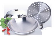 Zebra 5-ply S/s Chinese Wok 38cm W/lid &amp; Steamer_ Silver