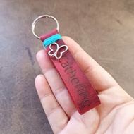 Personalized Name Leather Keychain with Silver Butterfly and free backside text