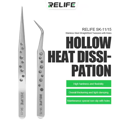RELIFE SK-11 SK-15 Precision Industrial Tweezers Electronics Anti-static Curved Straight Tip Non-sli