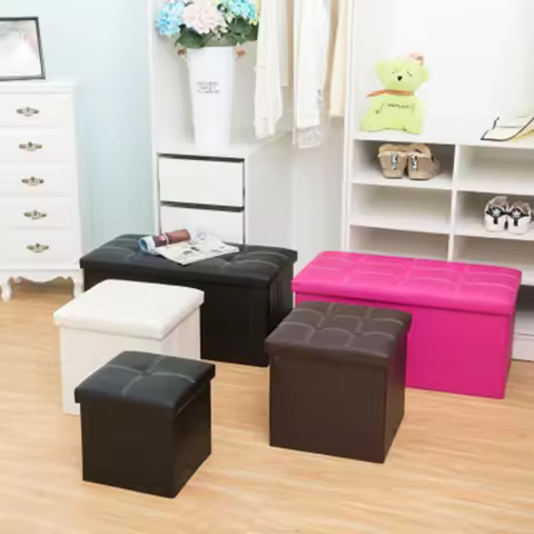 Folding Lidded Storage Box Cube Lightweight Kids For Books Clothes 27L Black Foldable Footstool Home