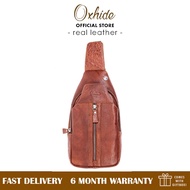 Leather Men's Chest Bag- Travel Bag - Bikers Bag - Lightweight- Anti Theft Bag - Oxhide 10026 Brown