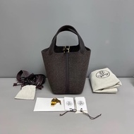 Hermes愛馬仕 Picotin18 毛氈灰褐色棕菜籃子