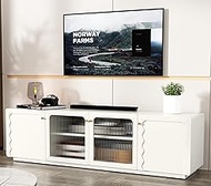 ARTPOWER Modern 70” TV Stand for TVs up to 75+ inches, Glass Door Television Cabinet &amp; Entertainment Center with Storage &amp; Removable Shelves, Wood Media Console Table for Bedroom, Living Room, White