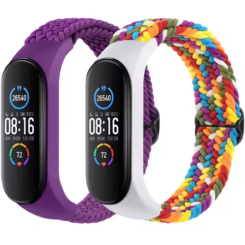 Braided Watch Strap For Xiaomi Mi Band 7 6 5 4 3 Band Elastic Adjustable Wristband For Amazfit Band 