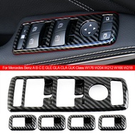 สติกเกอร์โครงปุ่มเปิดหน้าต่างรถยนต์ทำจากคาร์บอนไฟเบอร์ Abs สำหรับ Mercedes Benz A B C E Gle Gla Cla Glk คลาส W176 W204 W212 W166 W218