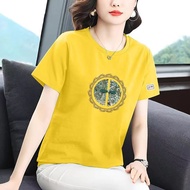Womens Chinese style T-shirt 2024 summer new print slimming fashion loose casual retro top