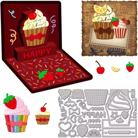 1pc 3D Cupcakes Metal Die Cuts Cupcake Greeting Card Metal Cutting Die Birthday Cupcakes Cutting Die