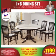CT4BL-MTC-TOP CC61122M 1+6 Seater Round Grade A Marble Solid Wood Dining Set Kayu High Quality Turkey Fabric Chair / Dining Table / Dining Chair / Meja Makan / Kerusi Meja Makan / Buffet Makan Meja / Meja Party Makan Weekend by IFURNITURE