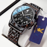 PLAYBOYนาฬิกาข้อมือผู้ชาย2025 แฟชั่นใหม่มัลติฟังก์ชั่ปฏิทินส่องสว่างกันน้ำสายสแตนเลสธุรกิจนาฬิกาผู้ช