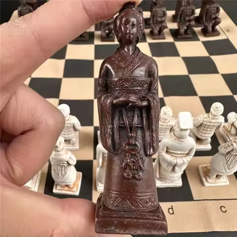 Large 43cm/16.93in Imitation Ancient Chess 3D Terra-cotta Army Resin Chess Pieces to Do Old Treatmen