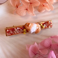 可客製化天竺鼠軟陶淡水珍珠永生花髮夾