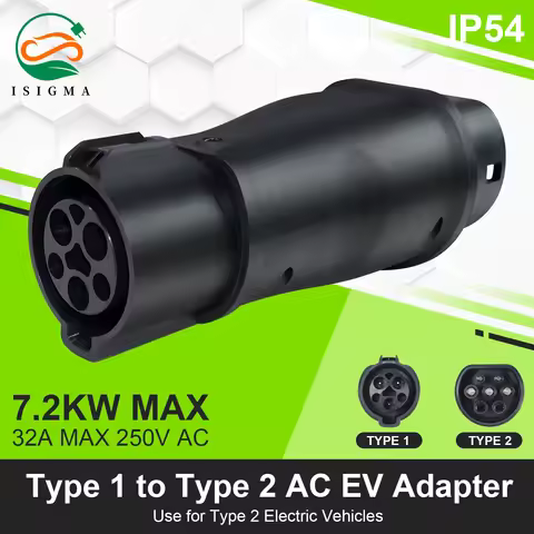 ISIGMA Type 1 To Type 2 SAE J1772 Adaptor 7.2KW 32A 1P EV Charger Connector For Electric Vehicle Car