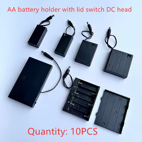 10PCS 2/3/4/6/8X AA Battery Holder With Cover Switch DC Plug Cable 5.5-2.1 1.5/3/4.5/6/9/12V Series 