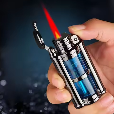 HOT Transparent Visible Fuel Bin Torch Windproof Butane Lighter Refillable Flame Cigarette Accessori