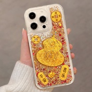 เคสโทรศัพท์ปีใหม่ดีไซน์เก๋ไก๋สำหรับ iPhone 16 pro Max ลายทอง 15 กระต่ายทอง 14 เล่ม 11 โชค 12 ไฟสีเขี