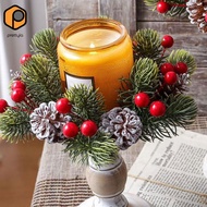 [prettyia] 7.87" Candle Rings Wreath Artificial Rustic Christmas Candle Rings Garland for Christmas 