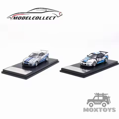 Model Collect MC 1:64 SKYLINE R34 V-SPEC Silver blue Cel Shade / Top Secret Diecast Model Car