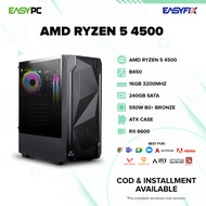 EasyPC| Ryzen 5 4500| B450M| RX 6600| 16GB 3200MHZ| 240GB SATA 2.5| 500W| ATX| Gaming Computer set