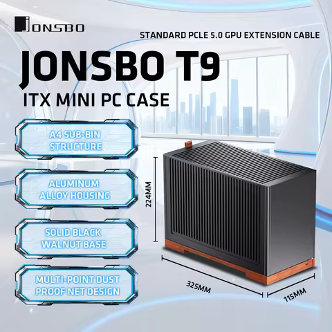 JONSBO T9 ITX Aluminum Pcie5.0 Computer Case Black Walnut Solid Wood Lightweight A4 Left And Right D