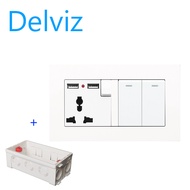 DELVIZ 2GANG/2WAY light switch + 3-hole USB wall socket. 13A power switch socket. EU socket US socke
