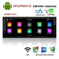 1 Din Android Car Radio Wireless CarPlay Mirror Link Bluetooth WiFi Android-Auto 6.86 Inches GPS Navigation Multimedia Player