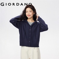 GIORDANO WOMEN Button closure loose drawstring hooded cardigan 13355766