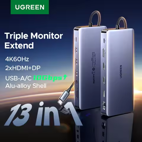 UGREEN 13-in-1 USB HUB Triple Display Type-C to 4K60Hz DP 2xHDMI RJ45 SD/TF 3.5mm 10Gbps Data Ports 