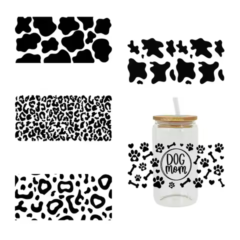 3D UV DTF Transfers Stickers, Cup Wrap, Cartoon Leopard Printed, DIY Glass, Ceramic, Metal, Leather,