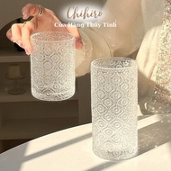 Glass / Drinking cup 250ml / 360ml with begonia flower pattern, glass cup with embossed pattern - MO