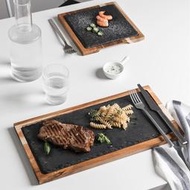 西餐廳實木小吃盤木托盤黑色石板盤餐盤木面包板日式料理牛排擺盤