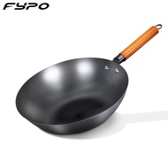 Fypo 32cm Cast Iron Wok Chinese Wok Thicken Traditional Pan Non-stick Non-coating Frying Wok High Quality Cooking Tool Gas and Induction Cooker Kitchen Cookware Gifts