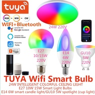 Tuya WiFi Smart LED Ceiling Light E27 Bulb E14 Candle Light GU10 Spotlight 220V RGB Smart Home Suppo
