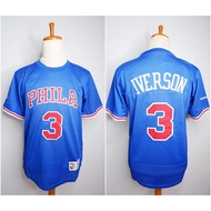 JERSEY BASKETBALL SLEEVE JERSEY PHILA 3 ALLEN IVERSON biru MITCHELL&NESS