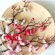 Artificial Plum Blossom Flowers Long Stem Silk Plum Blossom Branches Artificial Flowers Silk Simulation Flower Wedding Table Decoration Accessories Home Office Party Decor