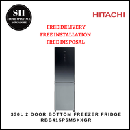 HITACHI 330L 2 DOOR FRIDGE RBG415P6MSXXGR BOTTOM FREEZER - 2 YEARS LOCAL WARRANTY