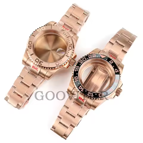 40mm Rose Gold NH35 Watch Case For Yacht-Master GMT Seiko NH34 NH35 NH36 Movement Stainless Steel Su