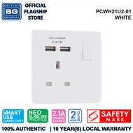 British General (PCWH21U2) Neo Slimline13A Switched Single Socket with USB Charger, 13A, 1 gang SP, switched + 2 x USB (