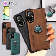 2 IN 1 For Realme C65 4G C67 4G VIVO Y28 4G Case Lambskin TextureLeather With Protector Screen Curve