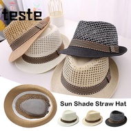 Sun Cap, Breathable Short Brim Straw Fedora Hat, Outdoor Straw Trilby Floral Hat Man