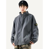 ST0NE lSL@ND Windproof Stand Collar Jacket Men Plus Size American Style Spring New
