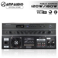 AmpAudio 120W/ 180W Public Address 2-Zone Selector Bluetooth USB Amplifier (4Ω-16Ω / 70V-100V )