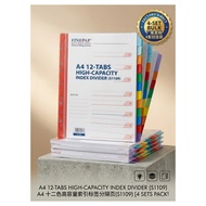 FINEPAP A4 Multicolor 12-Tabs Index Divider (S1109) - 110GSM Premium Card - 4 Sets Pack - Universal 
