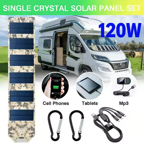 120W Portable Foldable Solar Panel Charger, USB Solar Charging Panel With 6 Solar Panels & 3-in-1 Ca