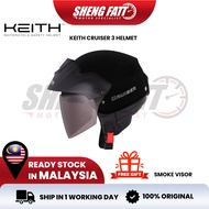 HELMET KEITH CRUISER V3 HALF HELMET WITH SMOKE VISOR HELMET STENG SIRIM HELMET STENG MURAH HELMET LU